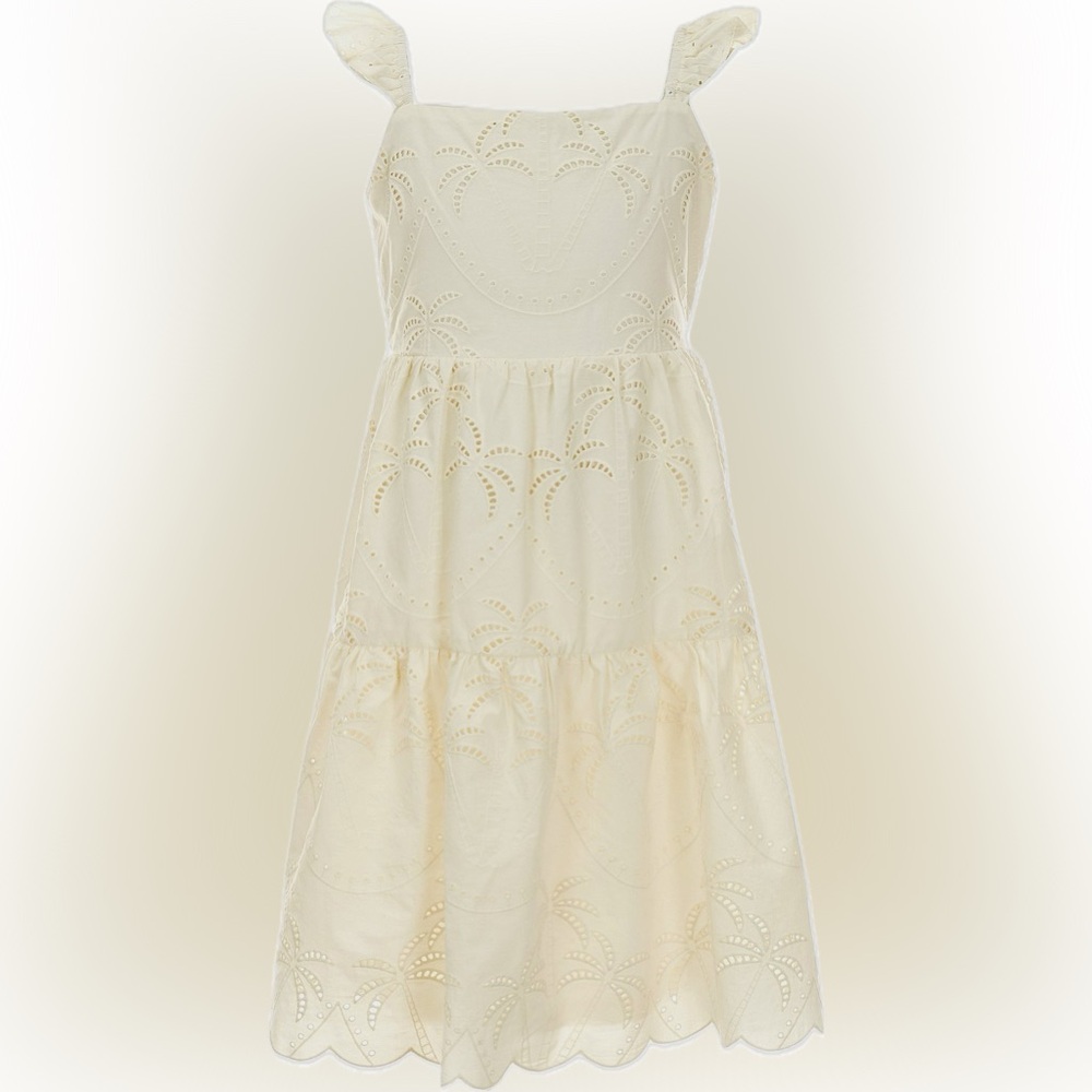 Chelsea & Violet Cream Sleeveless Ruffle Strap Palm Eyelet Dress, NWT, Large